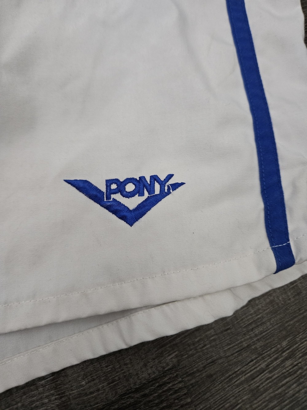 Vintage PONY Running Shorts White Blue Stripe Track Gym 80s Men's Large - Picture 2 of 5